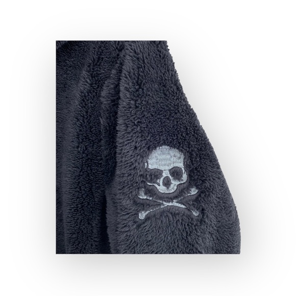 new SoulCycle ☻ Faux Shearling Reversible Mesh Skull Embroidered Pullover Hoodie - Picture 6 of 16